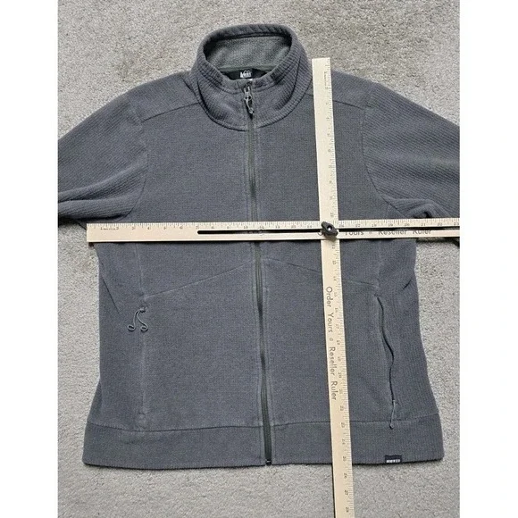 REI Co Op Womens L Midweight Waffle Fleece Jacket Full Zip Zip Pockets Mock Neck - Picture 13 of 16
